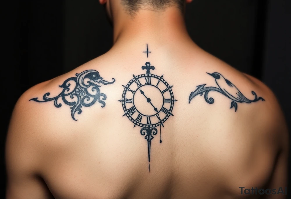 Japanese style tattoo  with a clock tattoo idea