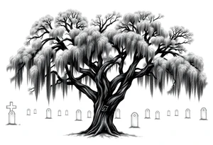 Oak trees with Spanish moss in a cemetery tattoo idea