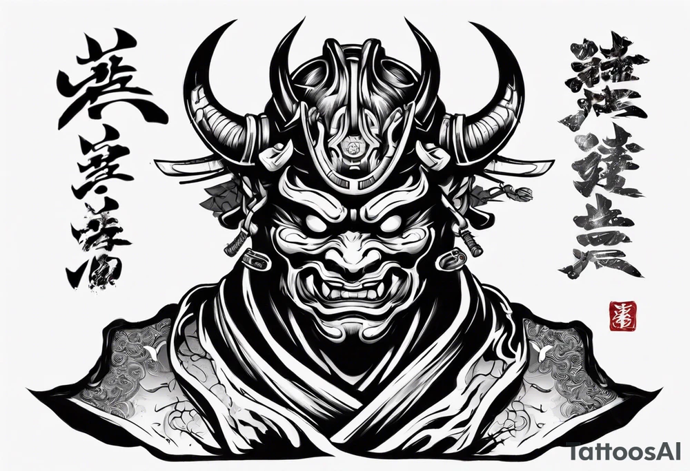 Japanese oni mask samurai tattoo idea