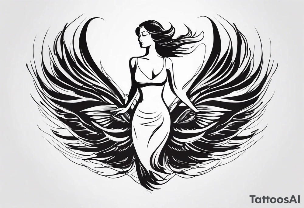 Woman rising into the phoenix tattoo idea