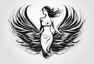 Woman rising into the phoenix tattoo idea