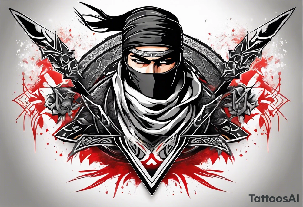 the letters A R in the middle of a ninja headband tattoo idea