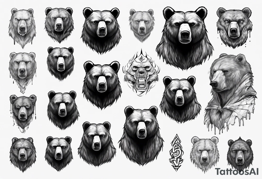 Serious bear behind a city tattoo idea