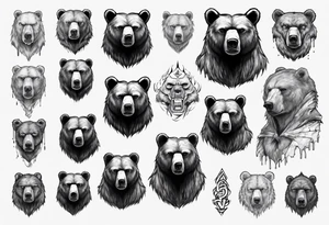 Serious bear behind a city tattoo idea