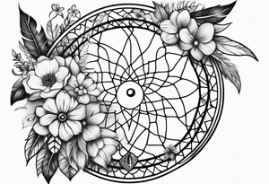 Dream catcher with flowers tattoo idea