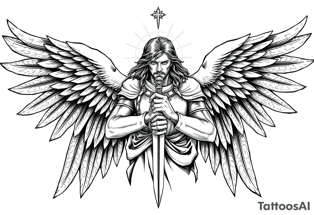 Holy Archangel, Biblical, Christianity, Archangel Michael, Hebrew, Guards of Christianity, Holding a sword, having six wings, seraphim tattoo idea