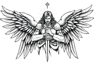 Holy Archangel, Biblical, Christianity, Archangel Michael, Hebrew, Guards of Christianity, Holding a sword, having six wings, seraphim tattoo idea