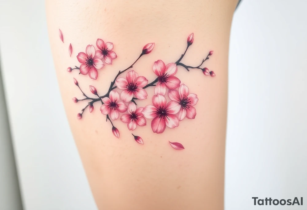 delicate cherry blossoms swirling in spring breeze with petals tattoo idea