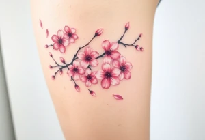 delicate cherry blossoms swirling in spring breeze with petals tattoo idea