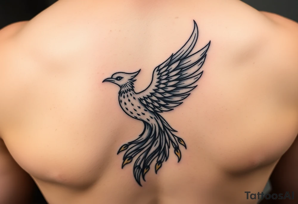 magnificent phoenix rising from golden flames with trailing embers tattoo idea