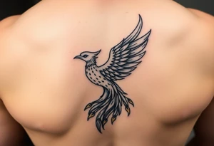 magnificent phoenix rising from golden flames with trailing embers tattoo idea