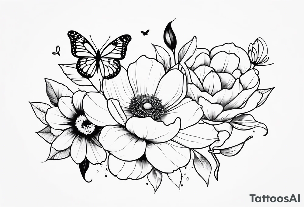 flowers and butterflies tattoo idea