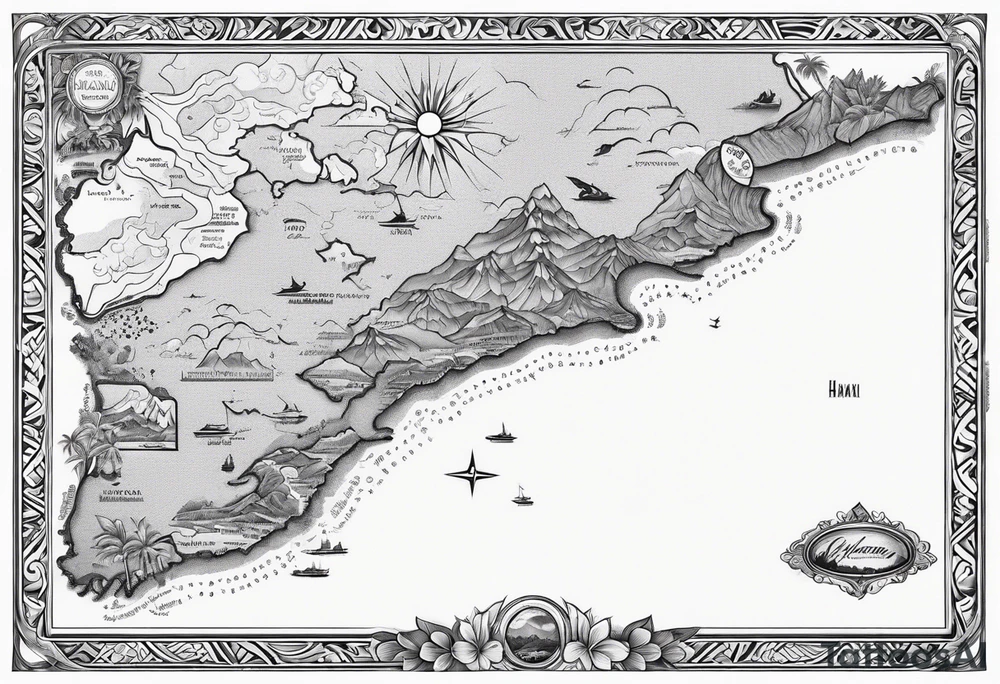 hawaiian style map of hawaii tattoo idea