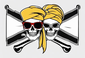 pirate flag with a female skull wearing glasses with two blonde buns and crossbones underneath, no hat tattoo idea