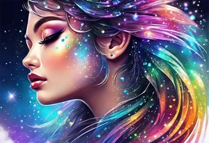 Holographic glitter rain wind crystal cluster dazzling sparkle breathtaking wispy galaxy tattoo idea