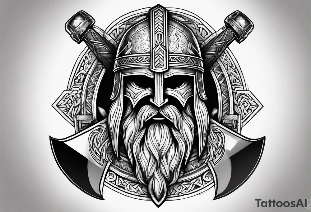 Valhalla sword shield axe Valknut fire tattoo idea