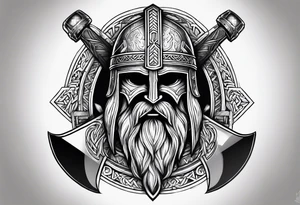 Valhalla sword shield axe Valknut fire tattoo idea