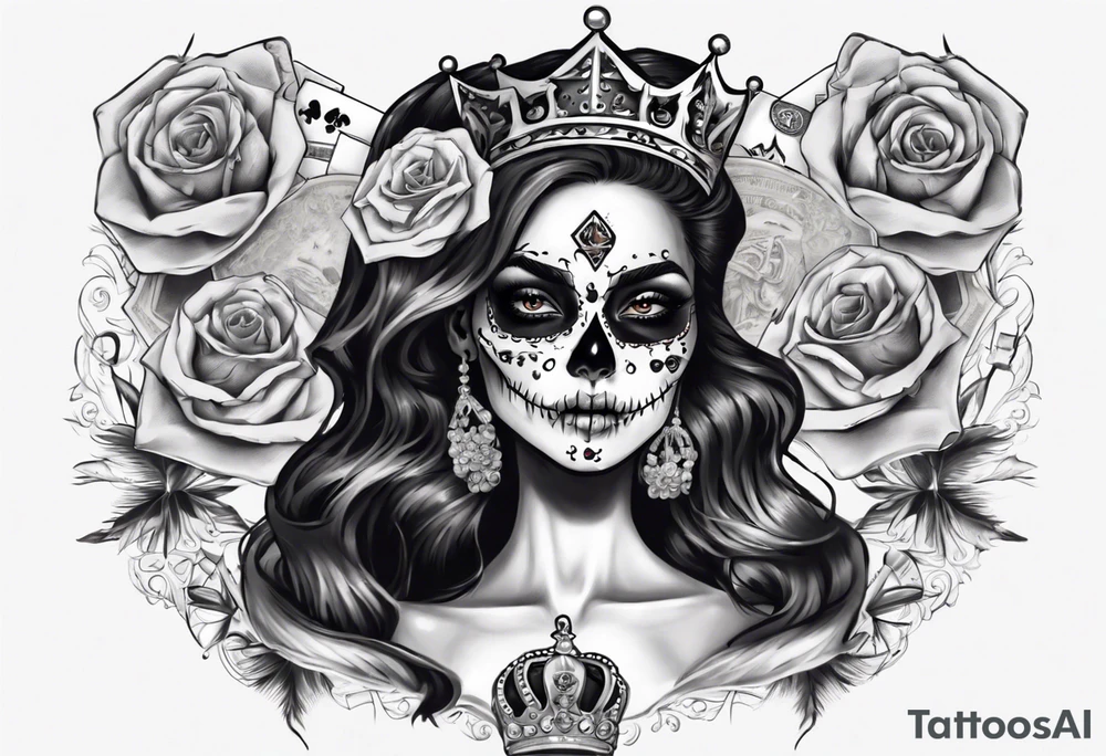 santa la muerta with money and crown
on the card tattoo idea