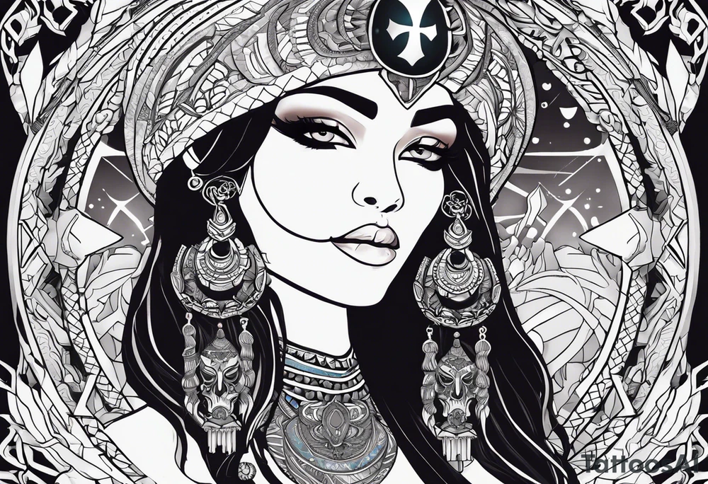 kali, alien goddess, valkrye, pirate, zenza resonance, pachamama, lotus azul, blank panther, eagle, skull, 5D, nueva gaya, dna 12 tattoo idea