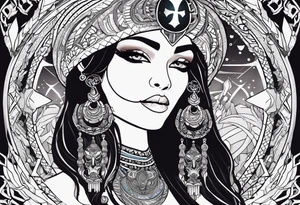 kali, alien goddess, valkrye, pirate, zenza resonance, pachamama, lotus azul, blank panther, eagle, skull, 5D, nueva gaya, dna 12 tattoo idea