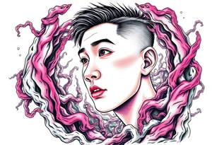 Handsome Asian young guy lost in a cursed labyrinth tattoo idea