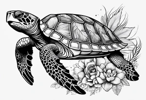 wave, turtle, flower, palm tattoo idea