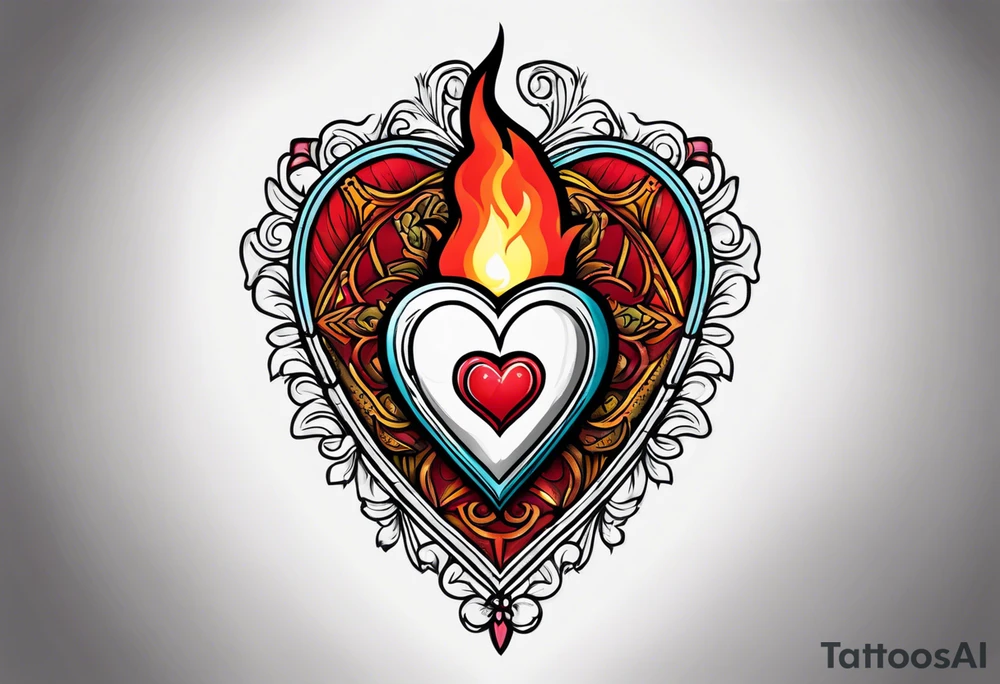 sacred heart vintage traditional tattoo fire tattoo idea