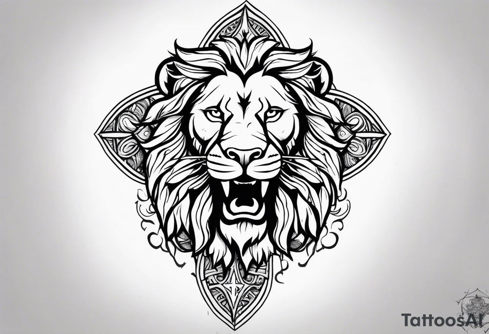 Cross and lion tattoo idea