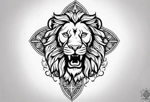 Cross and lion tattoo idea