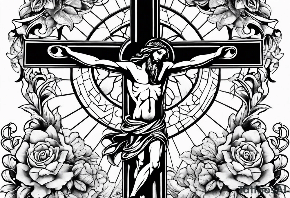 Jesus cross made from many hearts tattoo idea