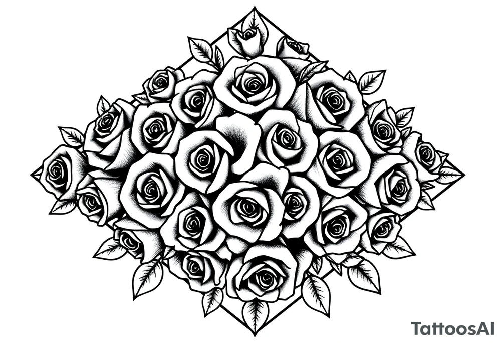 A lot of small red roses in a diamond shape tattoo idea