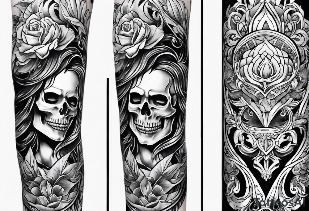 rock a billy Arm sleeve mit verschiedenen Motiven tattoo idea