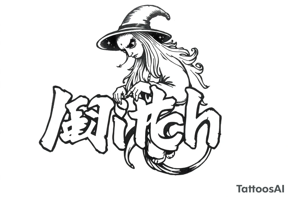 The word “싸이커스” and witch tattoo idea