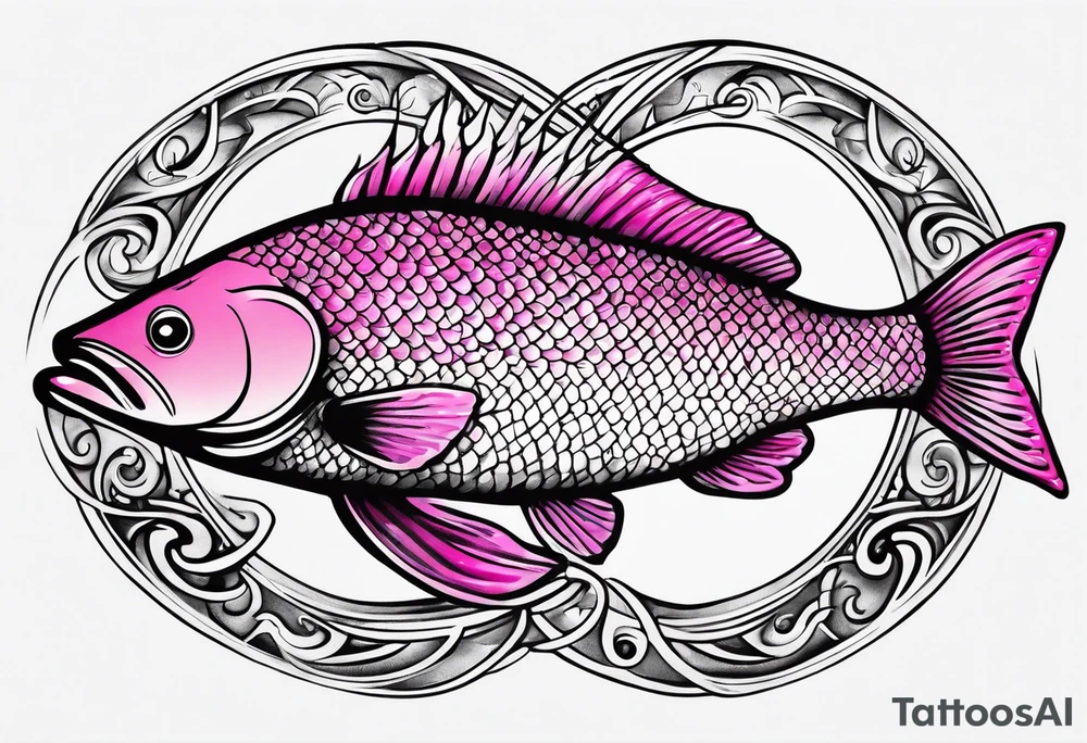 A pink infinity sign with a musky fish tattoo idea