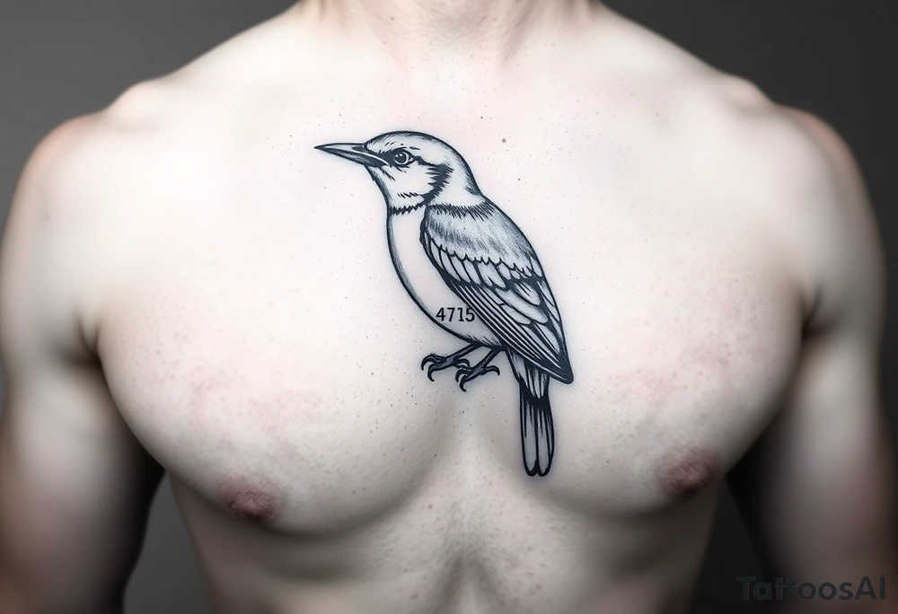 Black and white bluebird with 4/7/15 incorporated in it. On chest tattoo idea