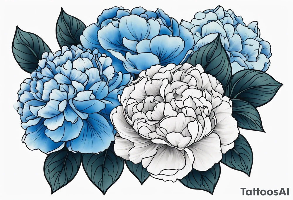 Blue hydrangeas with peonies tattoo idea
