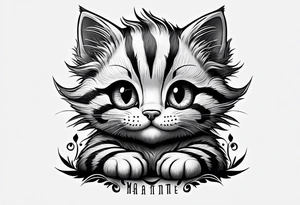 Cute Maine coon kitten dressed like Cheshire cat tattoo idea