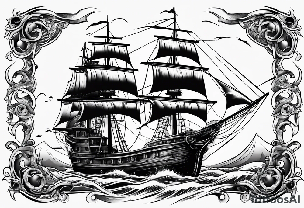 Ghost ship with tattered sails tattoo idea