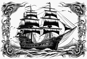 Ghost ship with tattered sails tattoo idea