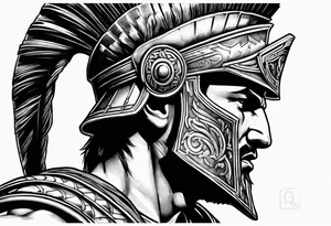 Side profile Spartan Solider ancient roman city far away tattoo idea