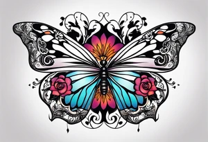 Half butterfly half flower tattoo idea