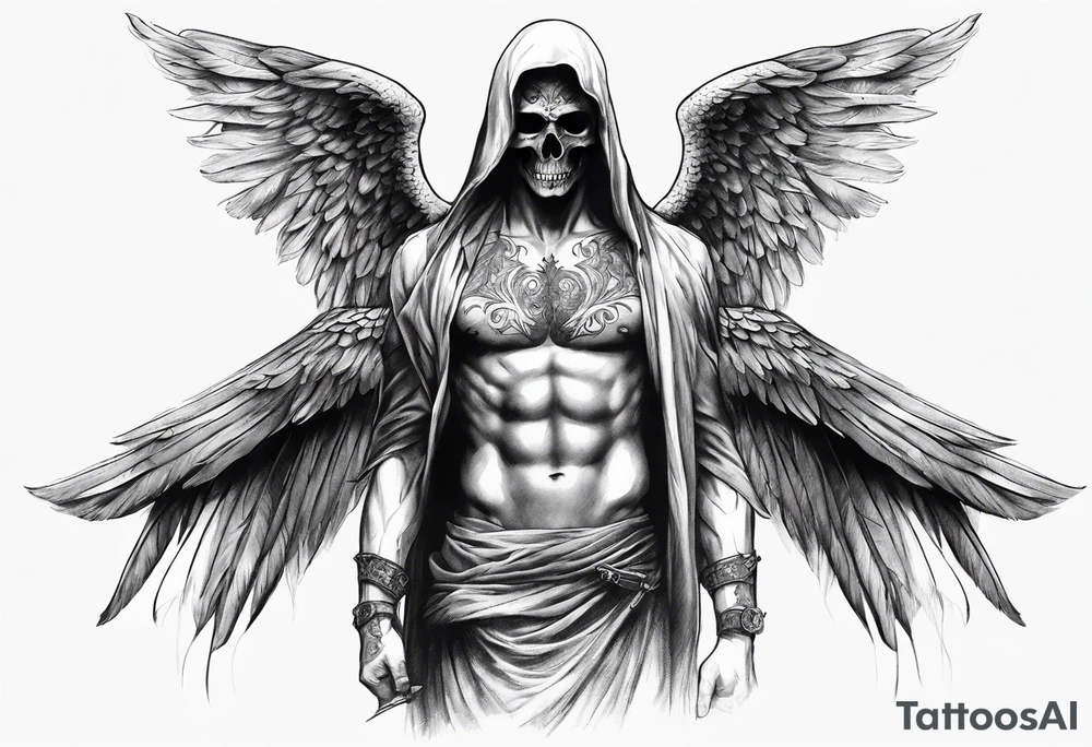 realistic full body of man angel of death, without face tattoo idea