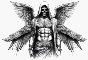realistic full body of man angel of death, without face tattoo idea