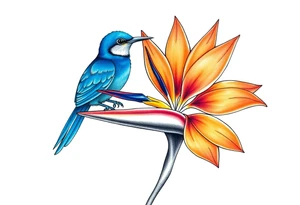 Bird of paradise flower with blue bird tattoo idea