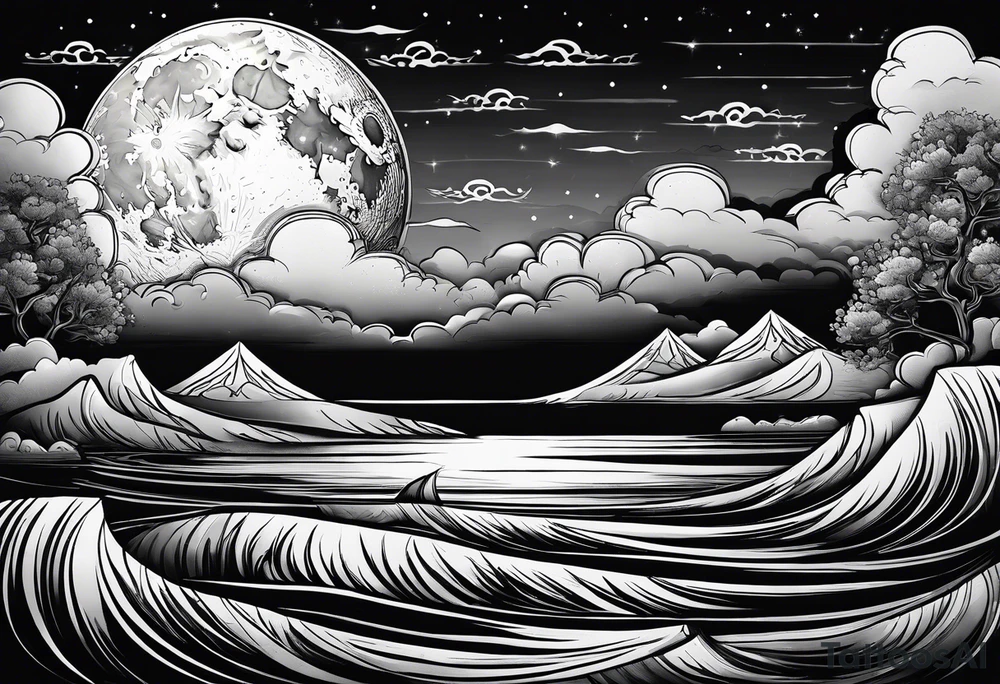 The moon rising over the ocean tattoo idea