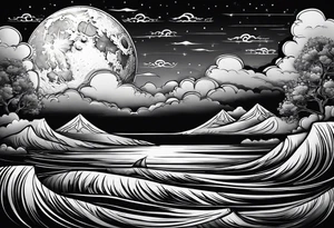 The moon rising over the ocean tattoo idea