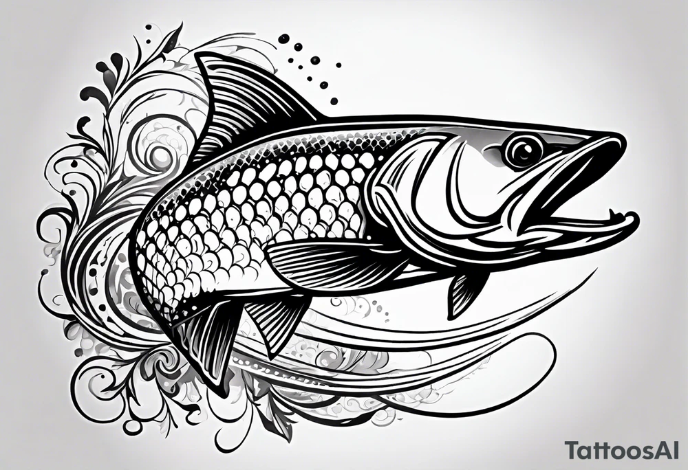 "A small tattoo featuring a lovestruck trout as the main theme, drawn with fine lines." tattoo idea