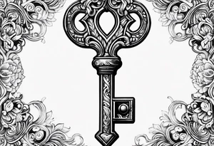 Vintage key to my heart that appears to be inserted into skin,  incorporating the letter a tattoo idea