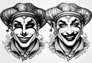 Happy and sad two face jester tattoo idea