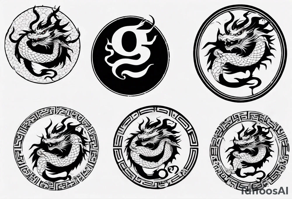 Chinese dragon in a circular shape with "02.03" written on it tattoo idea